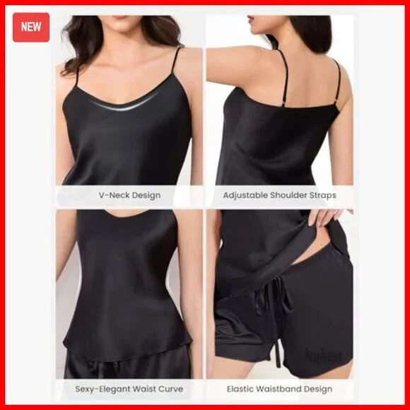 Large Silk Pajama Set V-Neck Cami Shorts Luxury Sleepwear OEKO-TEX